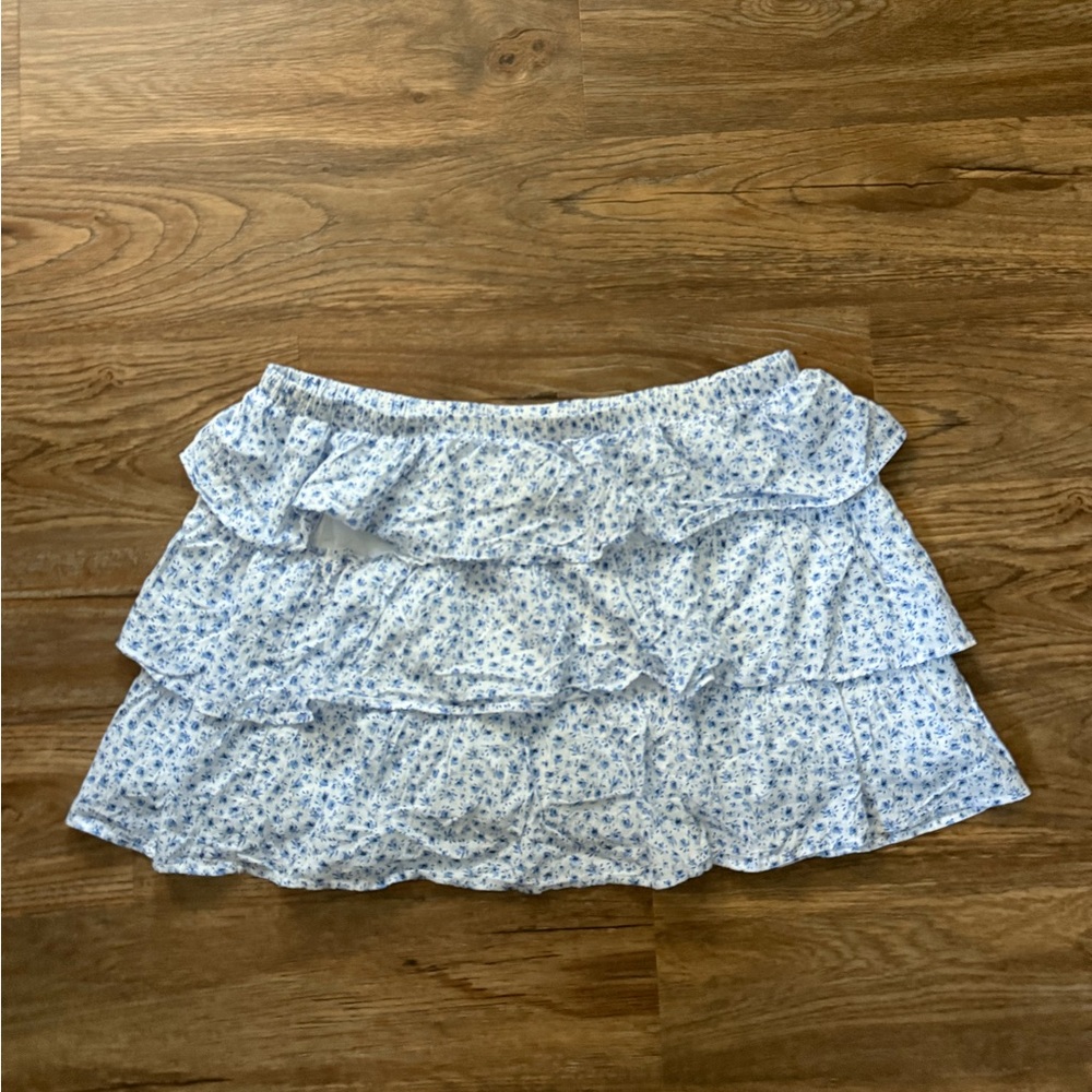 Floral Ruffle Mini Skirt - Blue